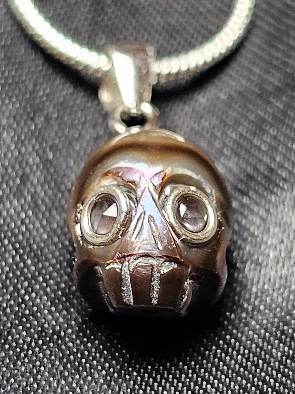 9mm Carved Freshwater Pearl Skull Memento Mori Pendant & Sterling Silver Chain
